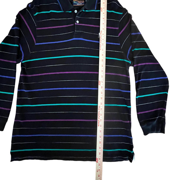 Payne Stewart Legacy Black & Multicolor Stripes Long Sleeve Polo Golf Shirt L - Picture 4 of 5
